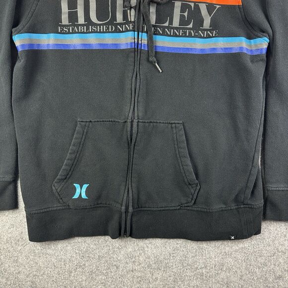 Hurley Hoodie Mens Large Black Rainbow Full Zip Hooded Skate Surf Logo Pockets - Picture 3 of 13
